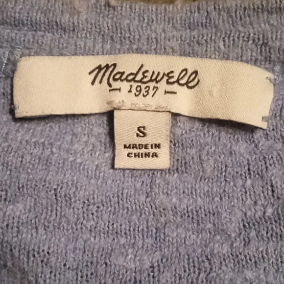 Madewell Light Blue Slub Cotton Wool Blend Closet Staple V Neck Size Small - Picture 5 of 6